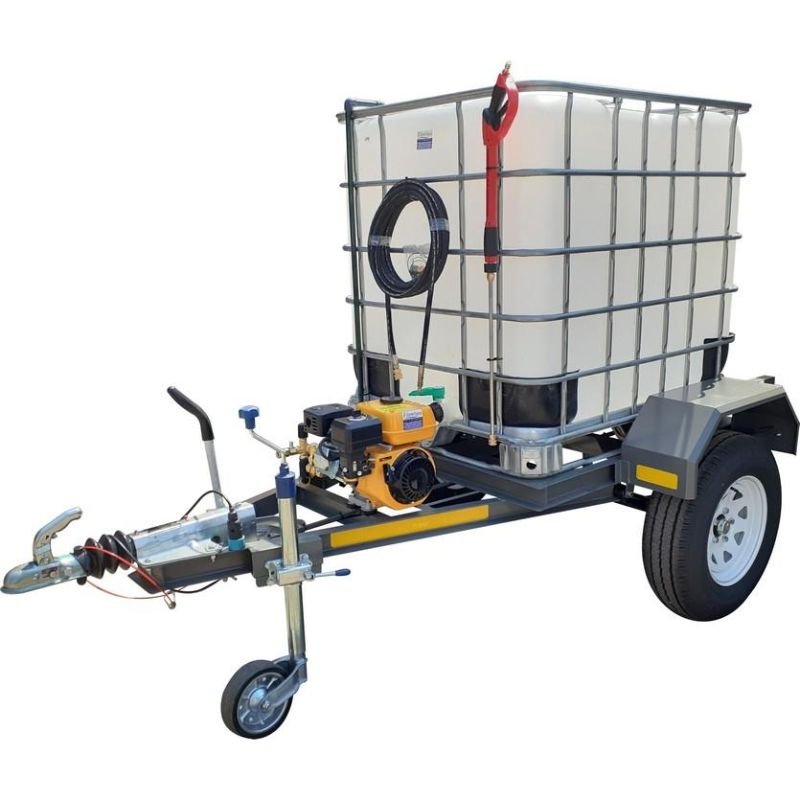 1000l High Pressure Washer trailer 186bar-petrol Flowbin™ braked