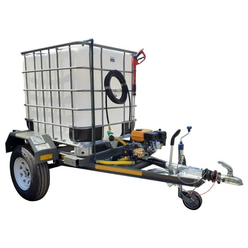 1000l High Pressure Washer trailer 186bar-petrol Flowbin™ braked