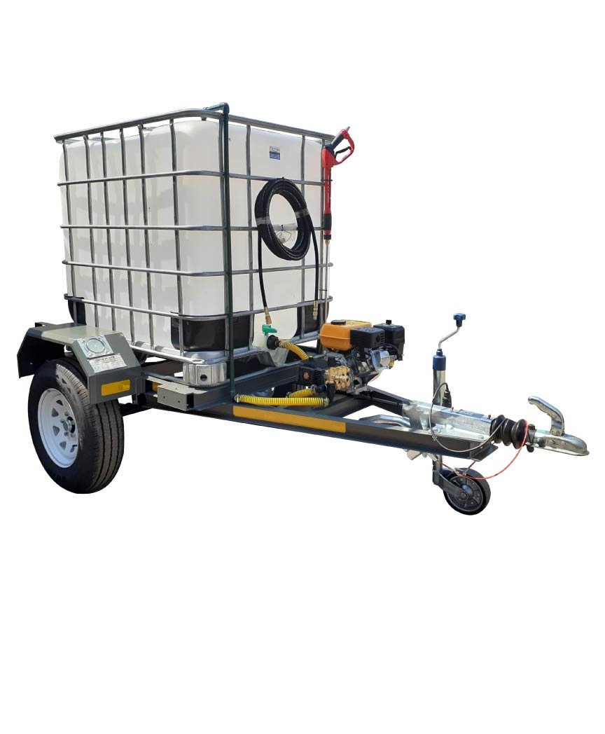 1000l High Pressure Washer trailer 186bar-petrol Flowbin™ unbraked