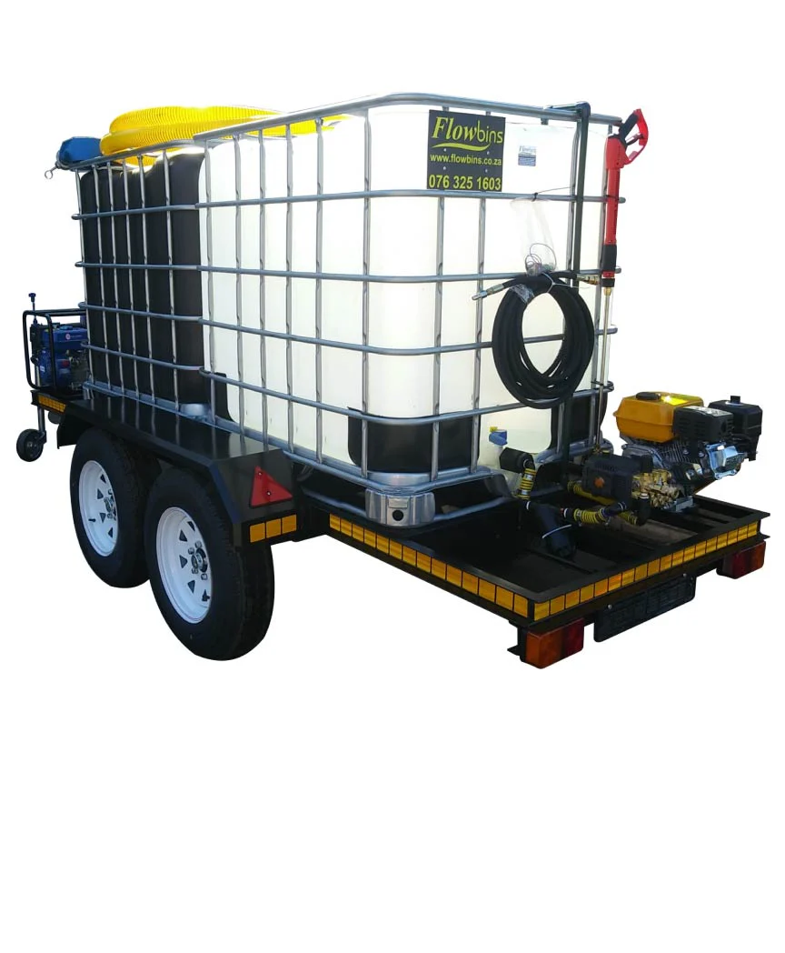 Honey sucker 1000lt Flowbin™ with 1000lt 186bar pressure washer, double axle braked trailer unit for sale in South Africa - SME Warehousing Solutions
